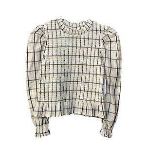 WONDER NATION NWT Girls Size Medium (7-8) Plaid Smocked Top Cream Black Blouse